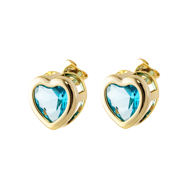 Women's Earrings Kiss 03L15-01045 Loisir Metal Metallic Gold Plated With Heart And Aqua Zircon