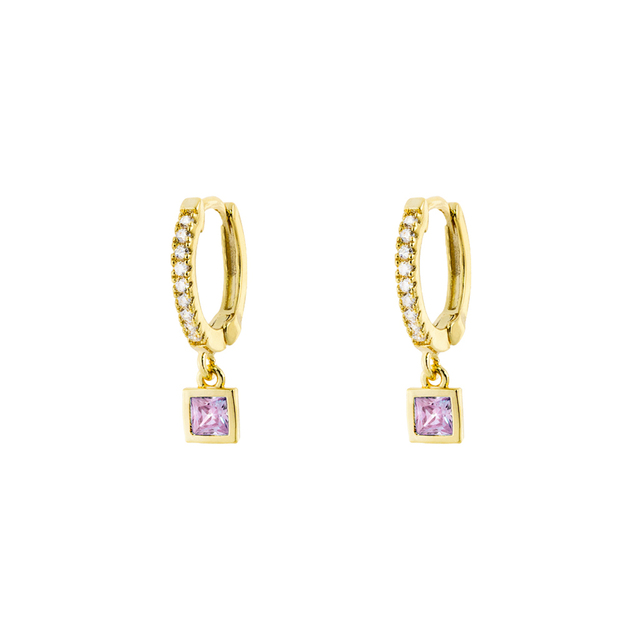 Women's Charming Earrings 03L15-01066 Loisir Bronze Gold Plated Mini Hoops With Pink And White Zircons