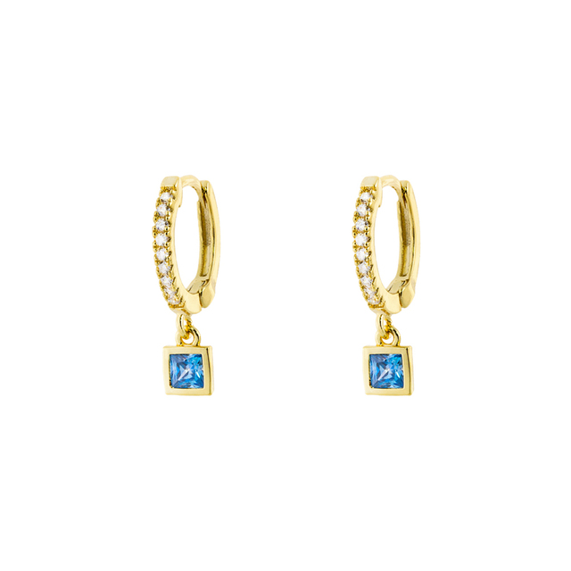 Women's Charming Earrings 03L15-01067 Loisir Bronze Gold Plated Mini Hoops With Light Blue And White Zircons