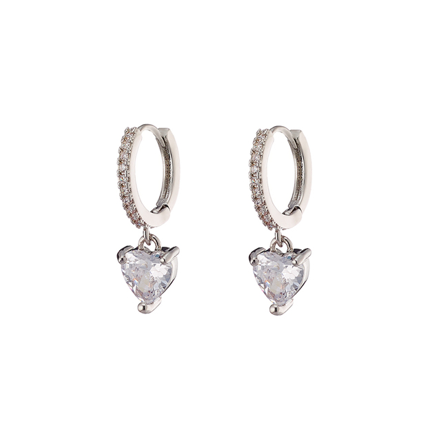 Women's Earrings Happy Hearts Loisir 03L15-01098 Brass Plated Silver With White Heart And White Zirconia