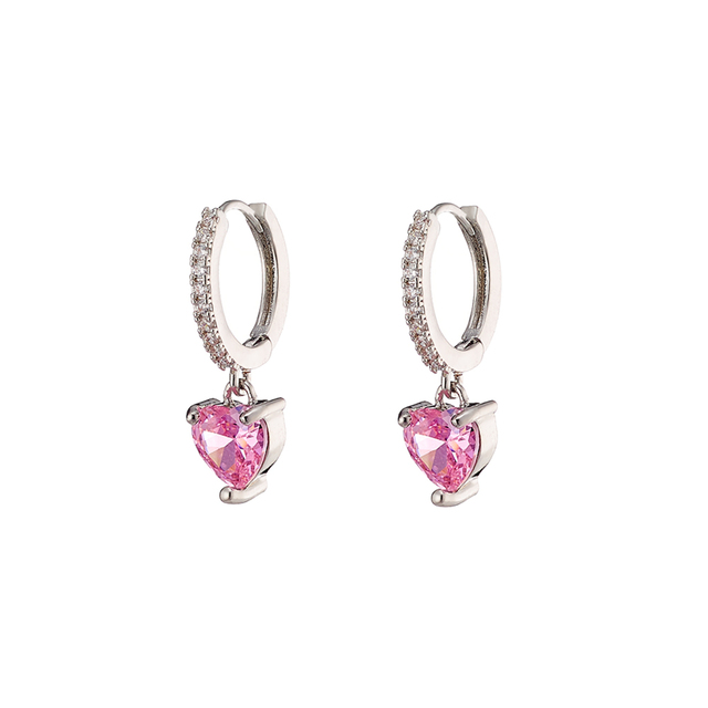 Women's Earrings Happy Hearts Loisir 03L15-01099 Brass Silver Plating With Pink Heart  And White Zirconia