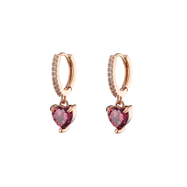 Women's Earrings Happy Hearts Loisir 03L15-01100 Brass Rose Gold Plating With Pink Heart And White Zirconia