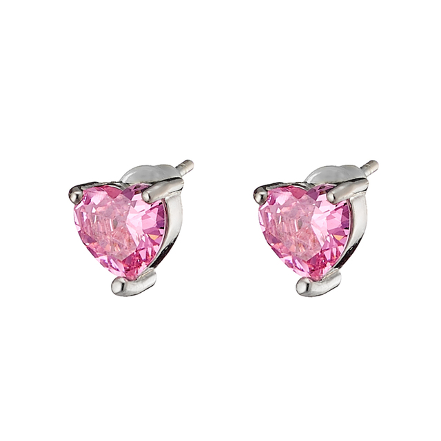Women's Earrings Happy Hearts Loisir 03L15-01175 Brass Silver Plating With Heart Of White Zircon
