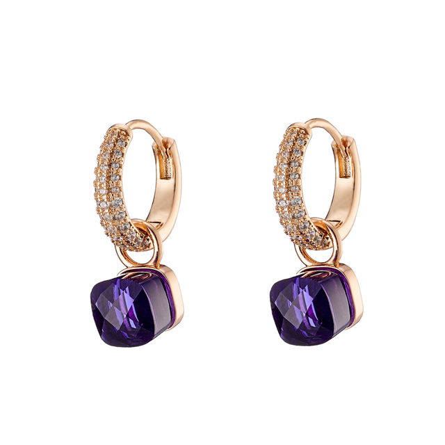Women's Earrings Candy Bis 03L15-01193 Loisir Brass Rose Gold With Purple Opaque Crystals And White Zircon