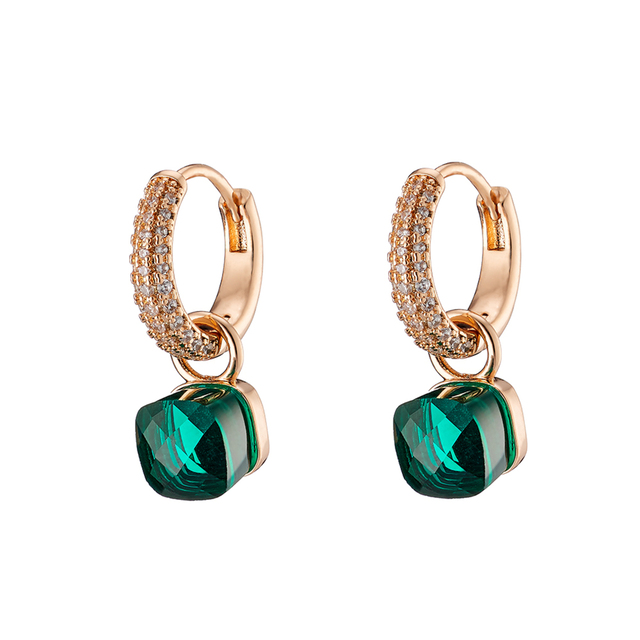 Women's Earrings Candy Bis 03L15-01194 Loisir Brass Rose Gold With Green Opaque Crystals And White Zircon