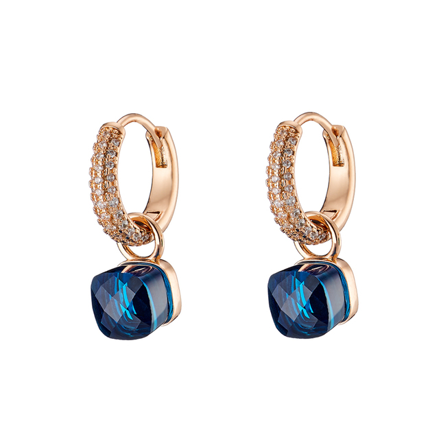 Women's Earrings Candy Bis 03L15-01157 Loisir Brass Rose Gold With Blue Opaque Crystals And White Zircon