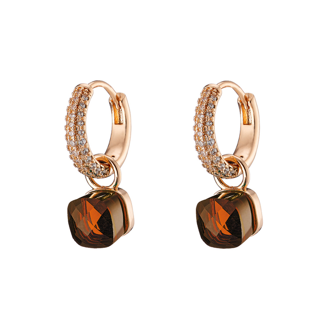 Women's Earrings Candy Bis 03L15-01197 Loisir Brass Rose Gold With Brown Opaque Crystals And White Zircon