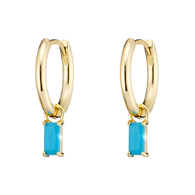 Women's Earrings Mini Loisir 03L15-01267 Bronze Gold Plated Hoops With Turquoise Zircon