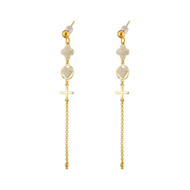 Princess Loisir Women's Earrings 03L15-01329 Bronze Gold Plated With Small Elements And Silver Glitter