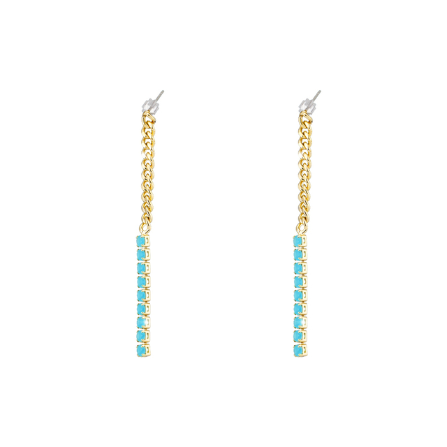 Women's Earrings Mini Loisir 03L15-01383 Bronze Gold Plated Chain With Turquoise Zircon