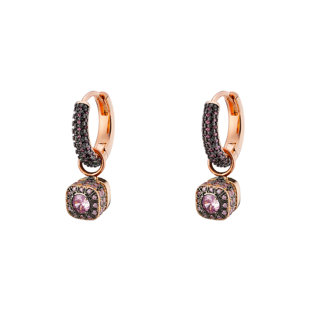 Women's Hoop Earrings Candy Bis 03L15-01512 Loisir Brass Rose Gold IP With Pink Zircons