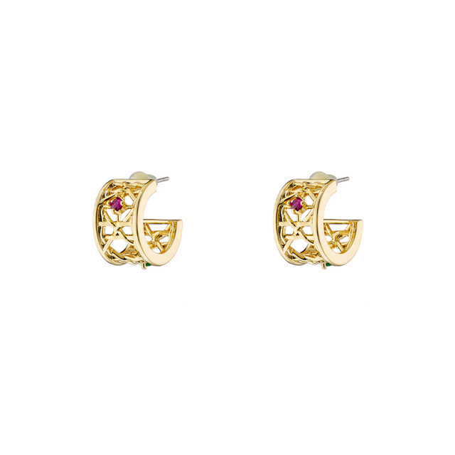 Women's Hoop Earrings Basket 03L15-01590 Loisir Brass Gold Plated With Colorful Zirconia 1cm