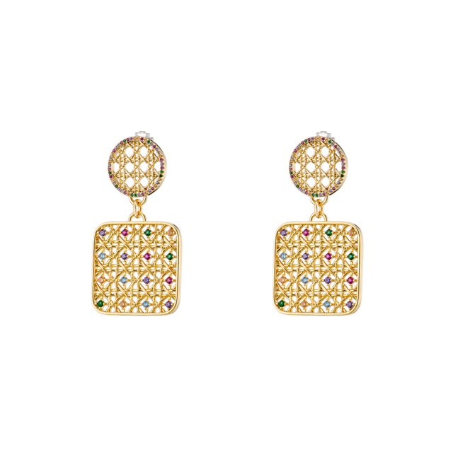 Women's Earrings Basket 03L15-01593 Loisir Brass Gold Plated With Elements And Colorful Zirconia 1cm