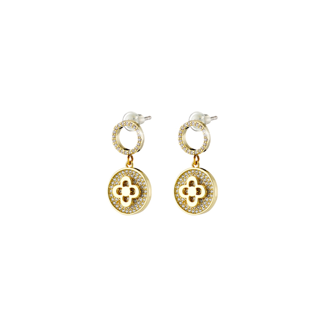 Women's Blooming Gold-Plated Metal Earrings With Flower Element And Zircon 03L15-01687-Loisir