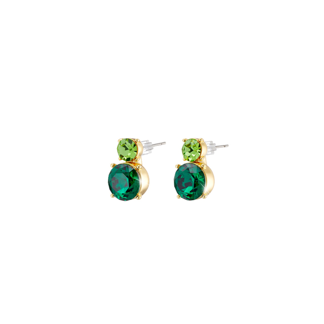 Women's Dance Earrings, Gold Plated Metal With Green Crystals 03L15-01756- Loisir