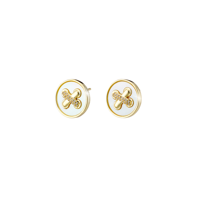 Women's Earrings Desmos Metal Gold Plated With White Mop Element And White Zircons 03L15-01774-Loisir