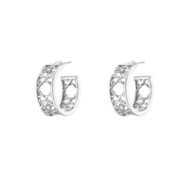 Γυναικεία  Σκουλαρίκια Κρίκοι Ασημί Basket 03L15-01809 Loisir Ορείχαλκος  Με Λευκά Ζιργκόν 2.5cm