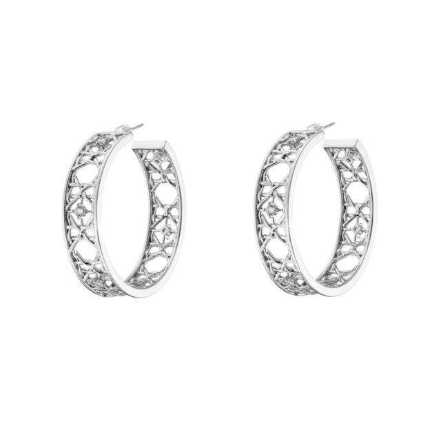 Γυναικεία  Σκουλαρίκια Κρίκοι Ασημί Basket 03L15-01811 Loisir Ορείχαλκος  Με Λευκά Ζιργκόν 4cm