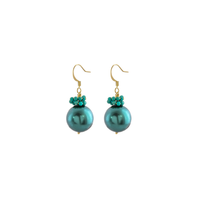 Women's Earrings Colorful 03L15-01834 Loisir Metal Gold Plated Petrol Pearls With Turquoise Stones
