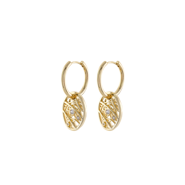 Γυναικεία Σκουλαρίκια  Lace 03L15-01873 Loisir Ορείχαλκος Επίχρυσα Με Διάτρητο Στοιχείο  Και Λευκό Ζιργκόν