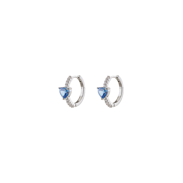 Women's Hoop Earrings Happy Hearts 03L15-01877 Loisir Brass With White Zircons And Blue Zircon Heart