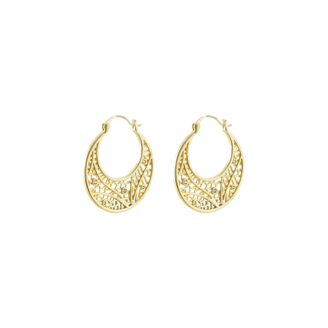 Γυναικεία Σκουλαρίκια Lace 03L15-01907 Loisir Ορείχαλκος Επίχρυσα Με Διάτρητο Στοιχείο  Και Λευκά Ζιργκόν