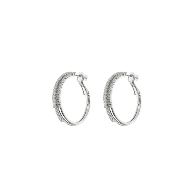 Women's Earrings Charming 03L15-01924 Loisir Brass Metal Rhodium Plated Hoops With White Zircons
