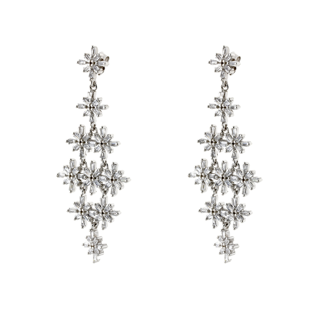 Women's Earrings Party 03X01-02861 Oxette Silver Chandelier With White Zircons
