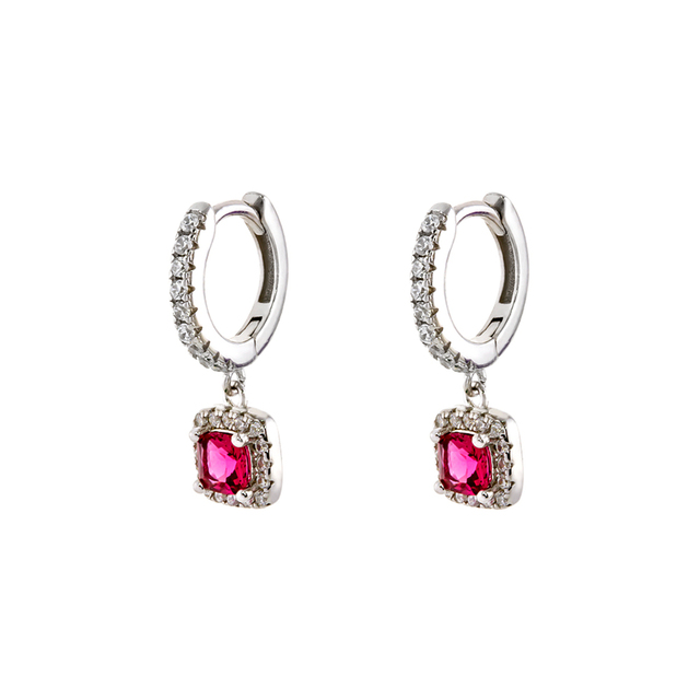 Kate Gifting Women's Hoop-Earrings 03X01-03183 Oxette Silver  With Fuchsia And White Zircon