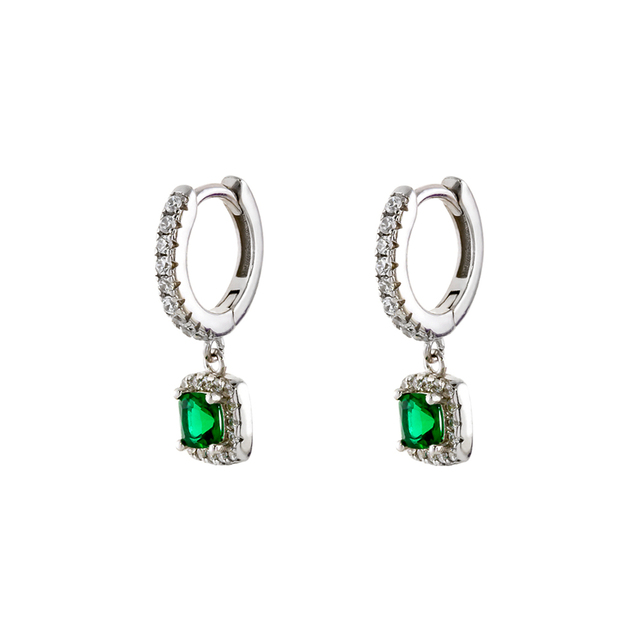 Kate Gifting Women's Hoop-Earrings 03X01-03185 Oxette Silver  With Green And White Zircon