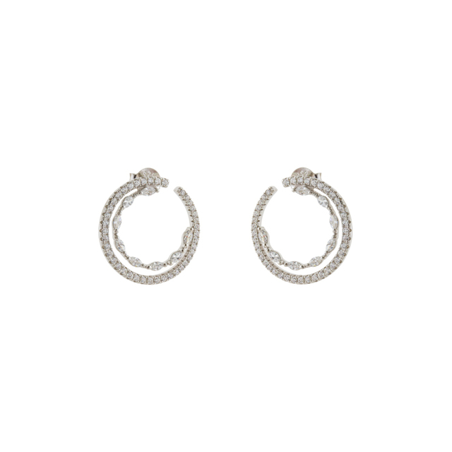 Women's Earrings Jazzy 03X01-03298 Oxette Silver-Platinum Plating With Circles And White Zircons cz 