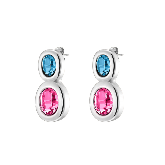 Women's Earrings 03X03-00080 Oxette Steel 316L Aqua Blue And Pink Crystal