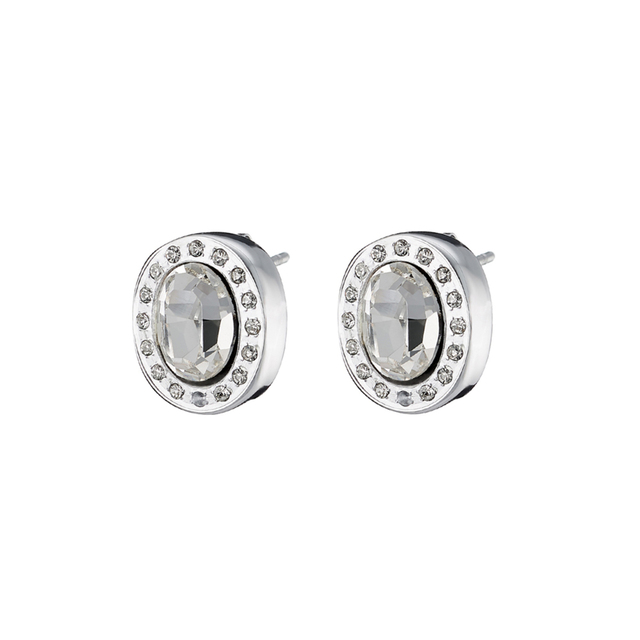 Women's Earrings Extravaganza  03X03-00085 Oxette Steel With Oval And Round White Crystals