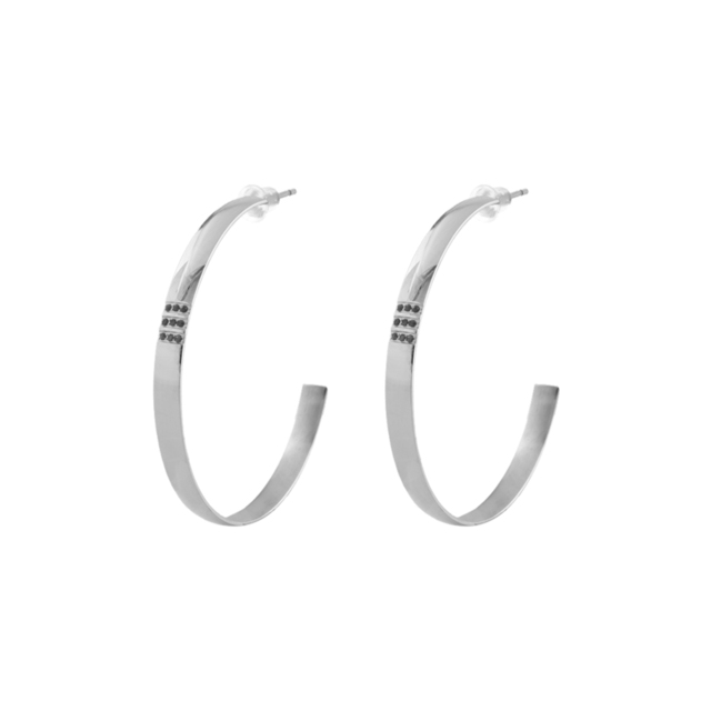 Women's Earrings Hoops Heavy Metal 03X03-00124 Oxette 316L Steel With Black Crystals 5.5 cm