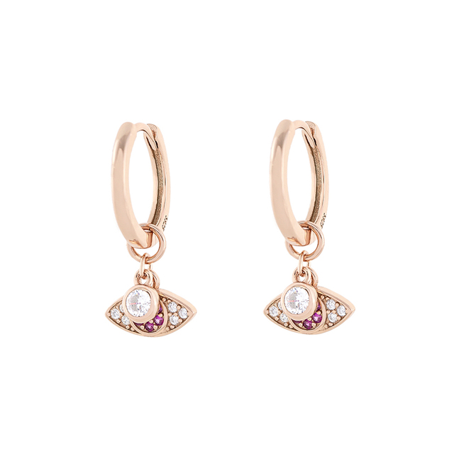 Women's Eye Hoop Earrings 03X05-02736 Oxette Silver 925 Pink Gold Plated