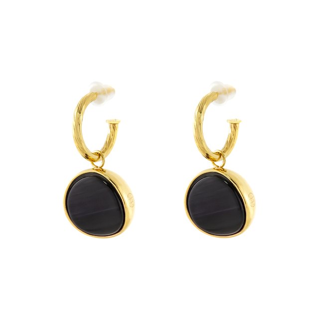 Women's Earrings 03X05-02871 Oxette Silver 925-Gold Plated-Black Onyx
