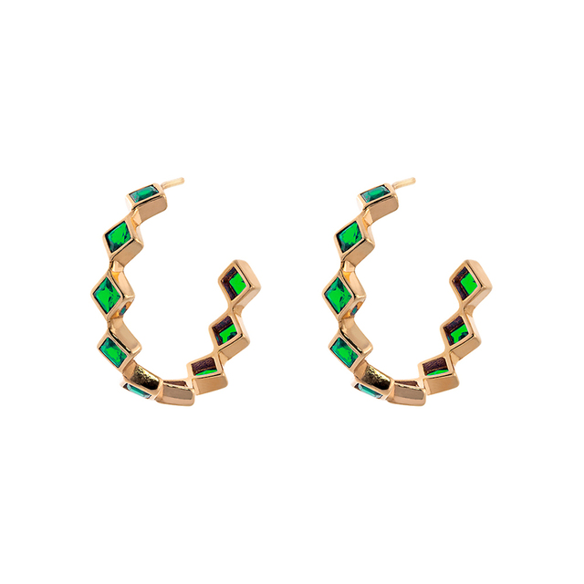 Women's Earrings Optimism 03X15-00327 Oxette Bronze Pink Gold Plated Rings With Green Zircon 2.5 Cm