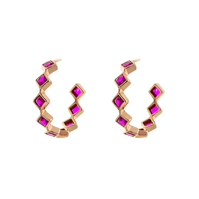 Women's Hoop Earrings  Optimism 03X15-00328 Bronze-Pink Gold IP With Fuchsia Zircon 2.5 Cm