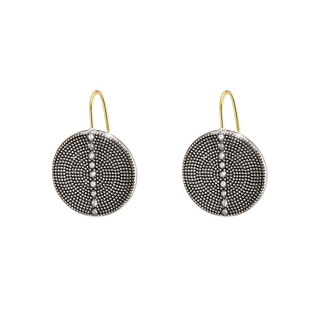 Women's Natrix Earrings 03X15-00368 Oxette Bronze Black / Gold Plated (Oxidized) With White Zircons 1.8 Cm