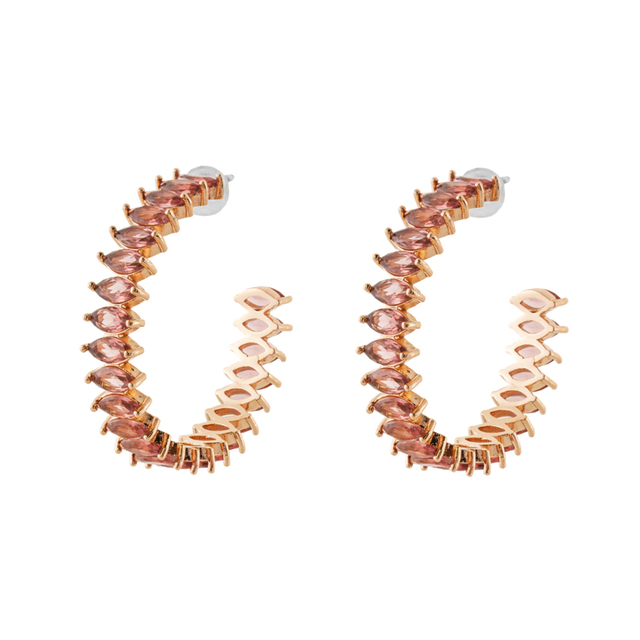 Women's Hoop Earrings Eleganza Brass Rose Gold IP With Rhodolite Crystals 3.2cm