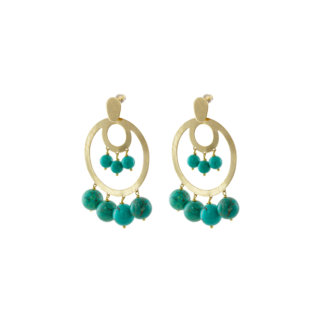Γυναικεία Σκουλαρίκια Colorful Links 03X15-00739 Oxette Ορείχαλκος Επίχρυσα Με Τιρκουάζ Πέτρες 