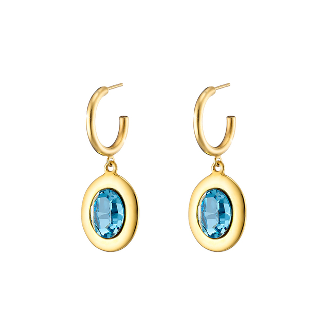 Women's Earrings Extravaganza 03X27-00272 Oxette Steel 316L Gold Plated IP-Aqua Blue Crystal