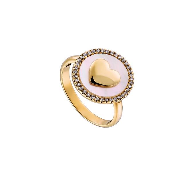 Women's Ring Queen 04L15-00381 Loisir Bronze Gold Plated With Heart, Mop And White Zircons