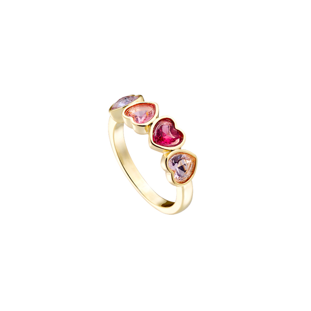 Women's Ring  Loisir 04L15-00676 Brass Gold Plated With Multicolored Zircon Hearts