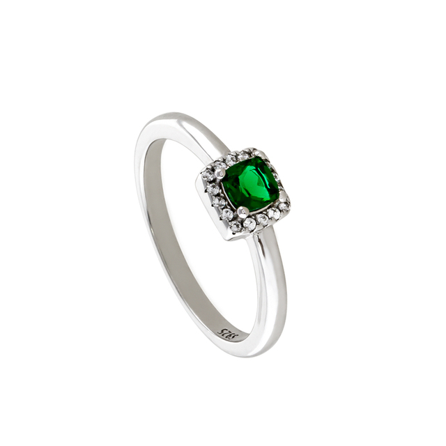 Γυναικείο Δαχτυλίδι Kate Gifting 04X01-03804 Oxette Ασημένιο Με Πράσινο Και Λευκά Ζιργκόν