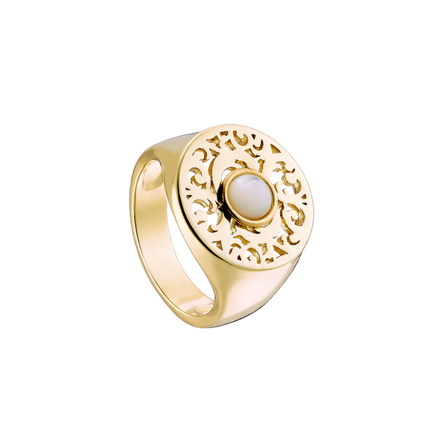 Γυναικείο Δαχτυλίδι Byzance 04X15-00235 Oxette Μπρούντζος-Χρυσό IP Με Λευκή Mop Πέτρα