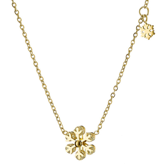 Women's Necklace Snow Flake N-07081G Artcollection Steel 316L- Gold IP-White Crystals