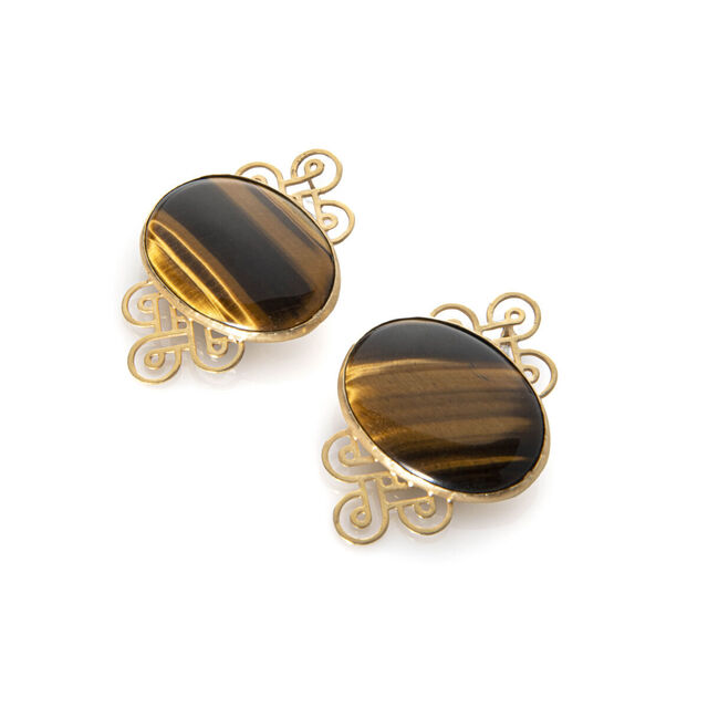 Women's Earrings HILDA Bronze Gold Plated-Tiger Eye Desperate Design