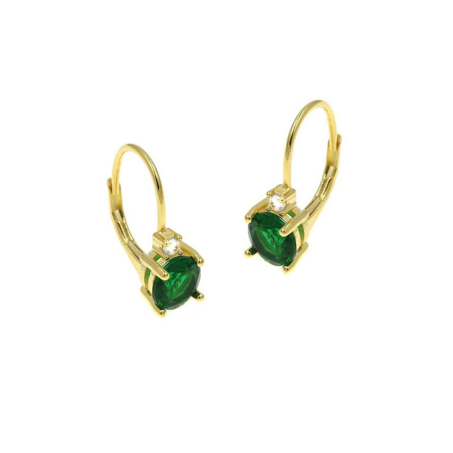 Women's Hanging Earrings Silver 925-Green Zircon Gold Plated 103100026.105