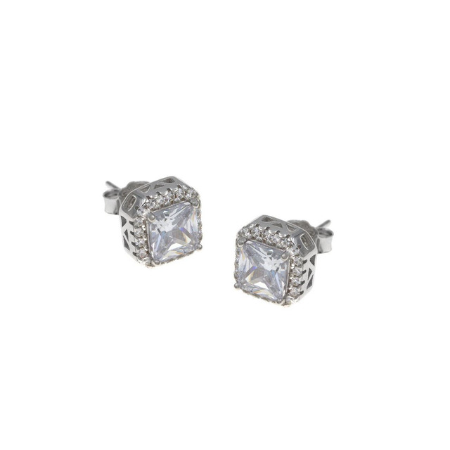 Women's Stud Rosette Earrings Silver 925-Zircon Rhodium Plating 103100038